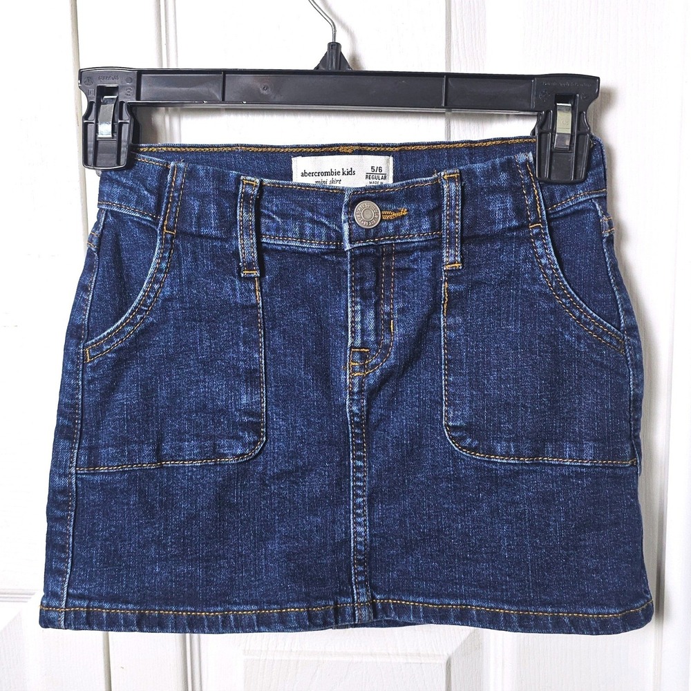 Abercrombie Kids Girls Dark Wash Denim Mini Skirt 5/6 Regular Jeans Preppy Blue‎